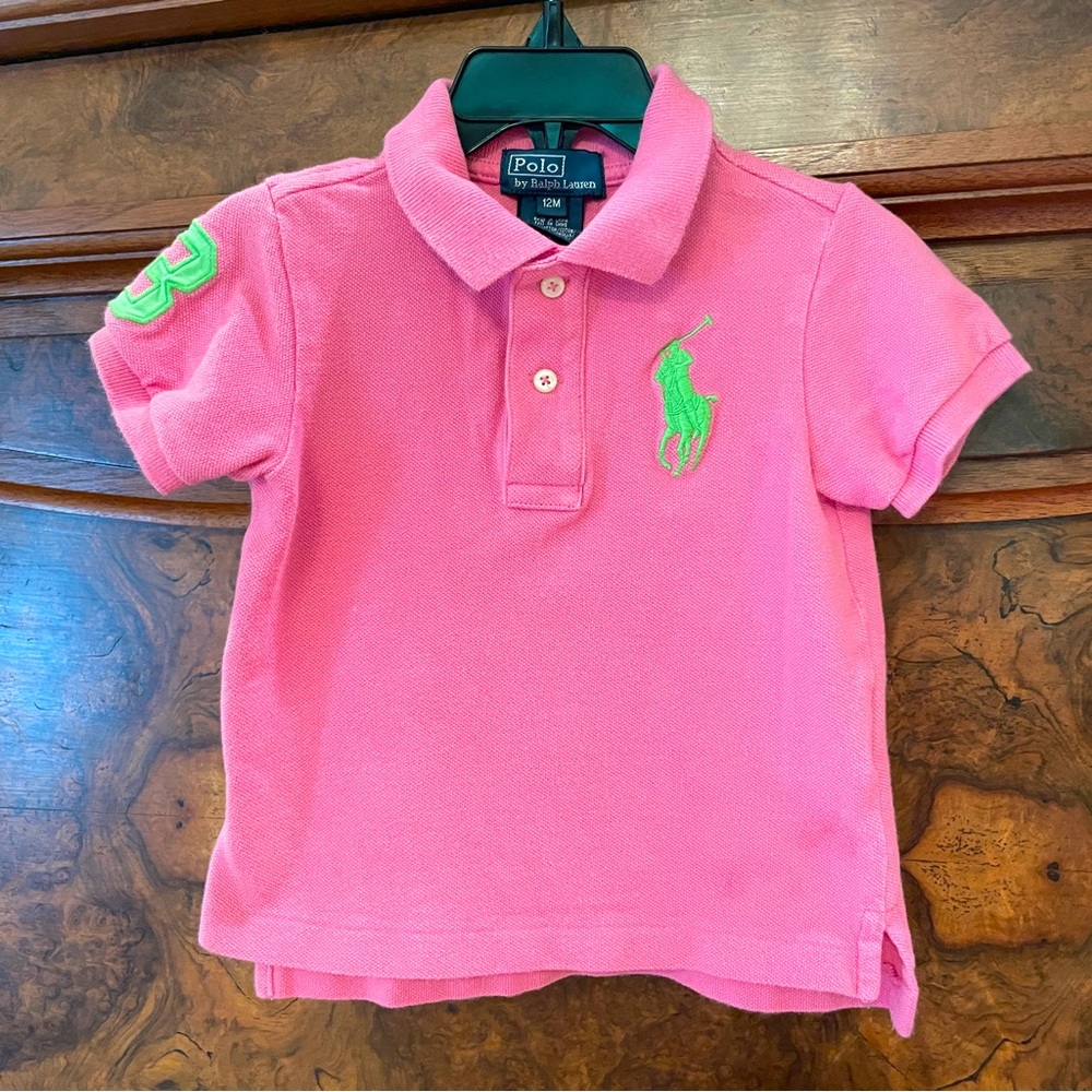 Polo by Ralph Lauren blue label big pony pink and green 12M